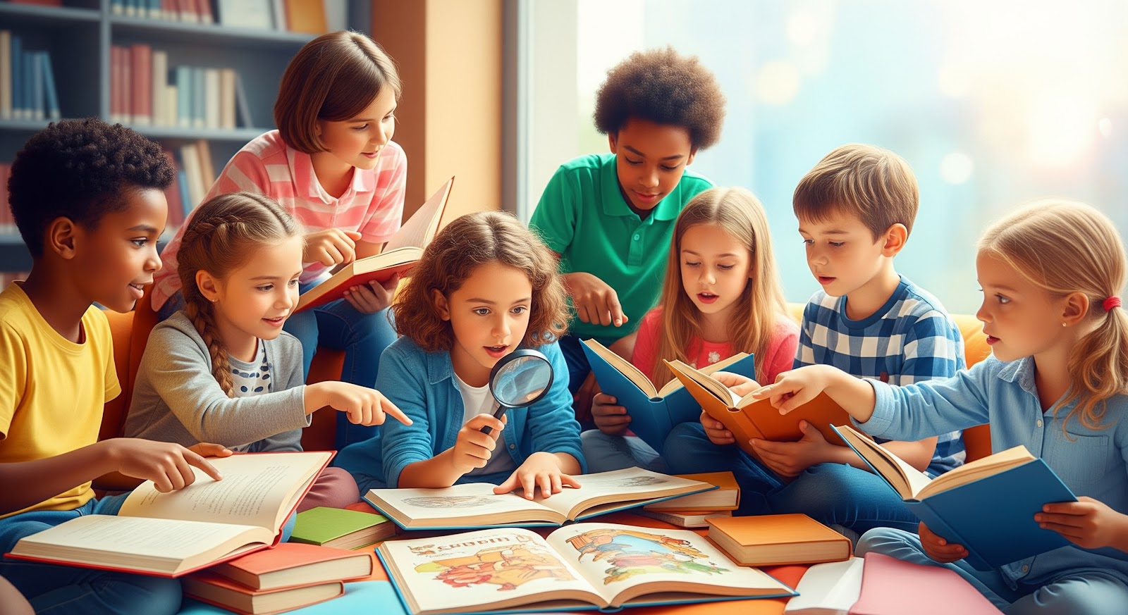 Children engaged in reading activities.