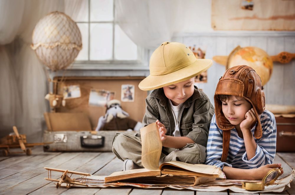Young explorers on a reading adventure with themed props and costumes