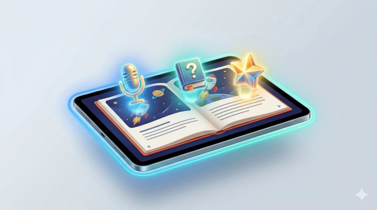 Interactive reading app features on a tablet including voice Q&A and dictionary