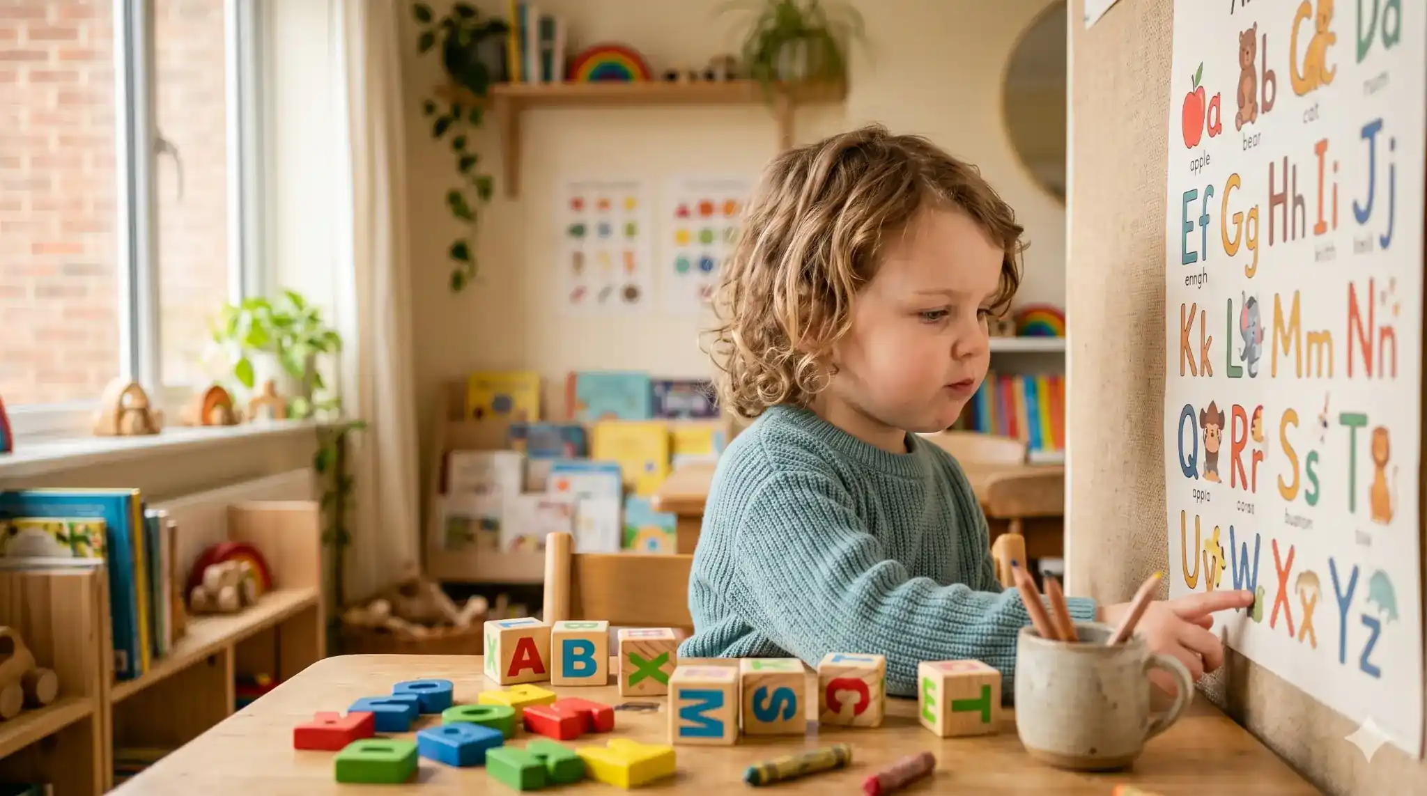 dyslexia child learning letters and alphabet in classroom