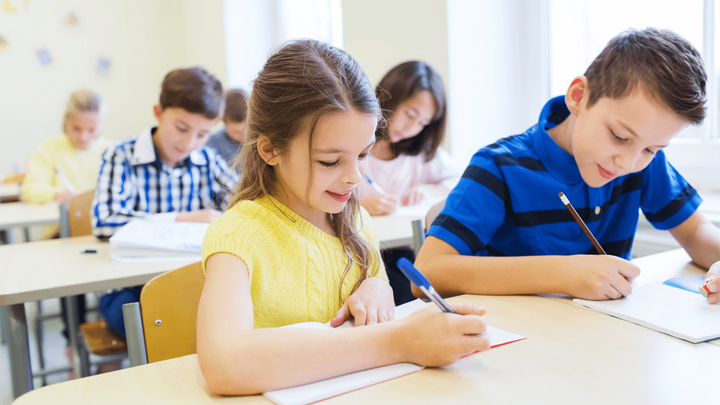 Students completing a reading level assessment