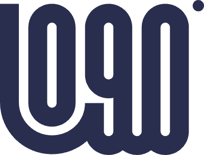 Stylized wordmark logo reading 'Logo' in bold, curved, dark blue letters with a dot above the final character.