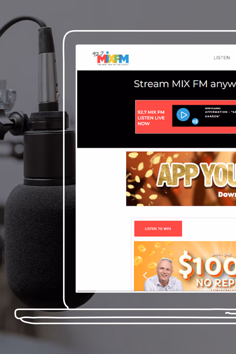 mix fm homepage of website on laptop
