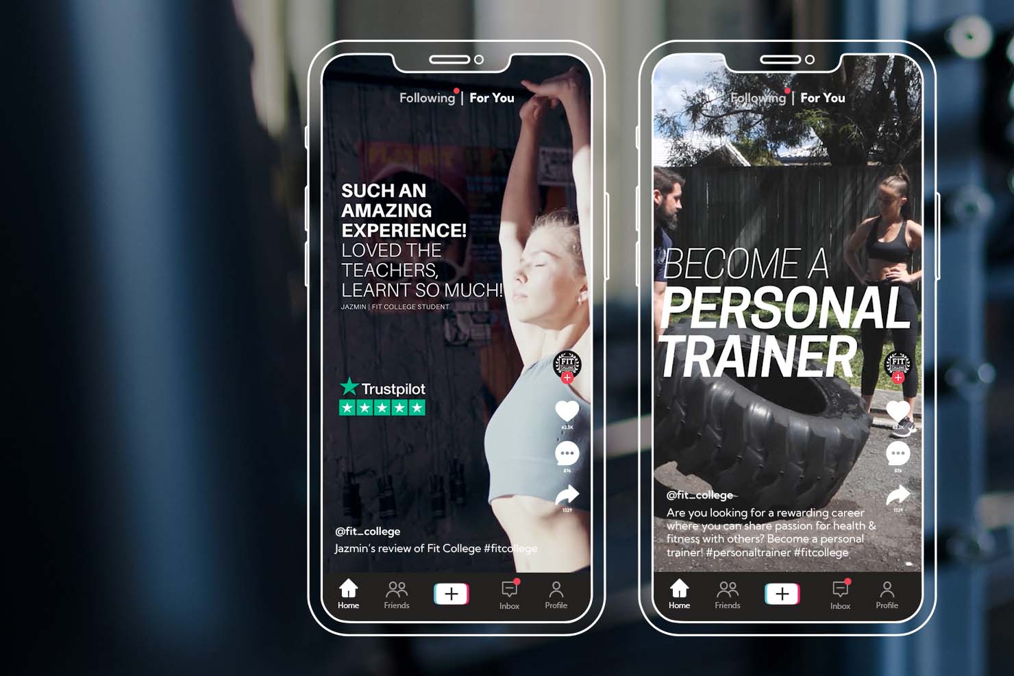 tiktok advertising promoting becoming a personal training for FITCollege