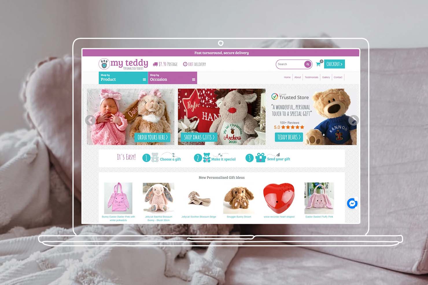 My Teddy website homepage on laptop mockup