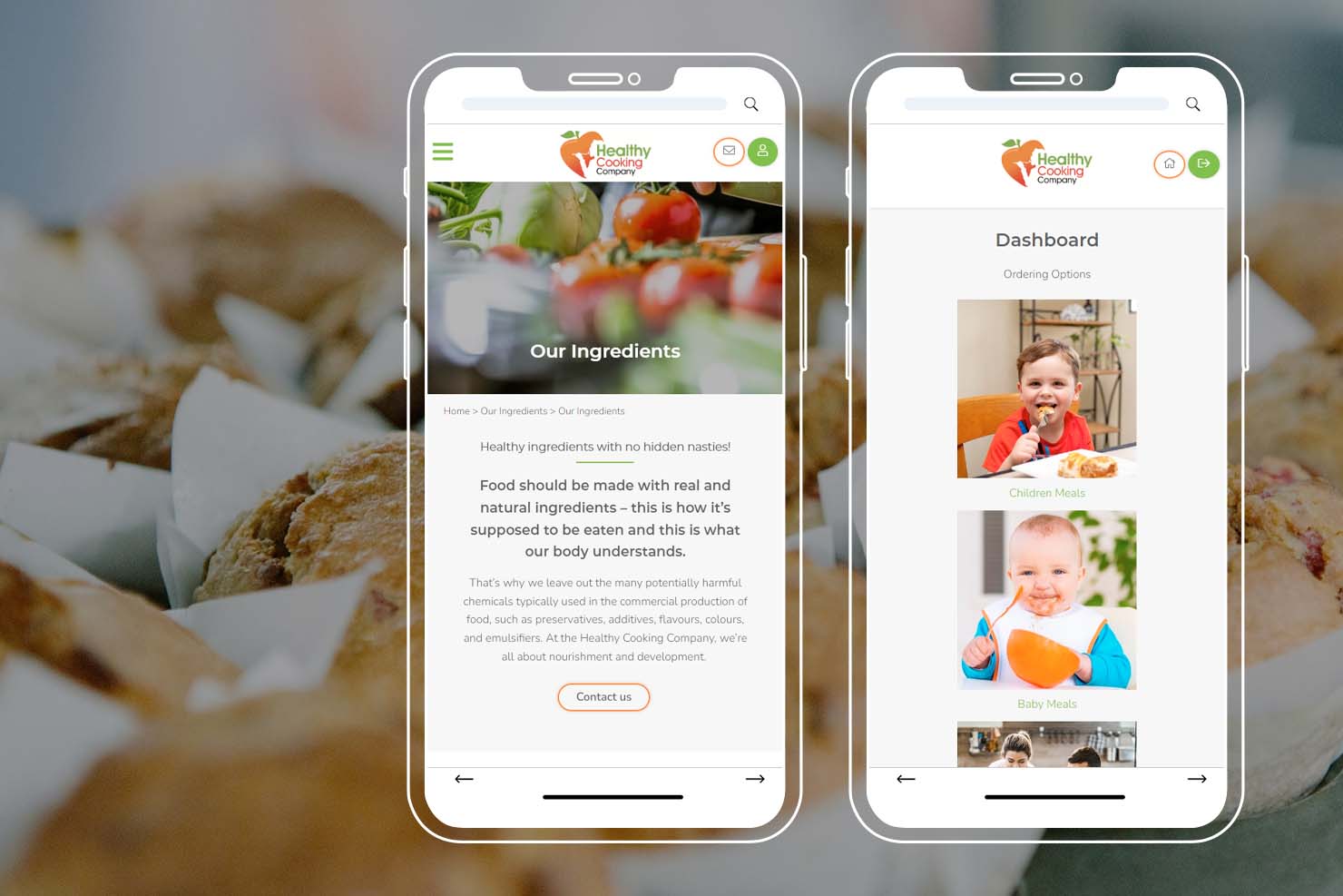 Healthy Cooking Co website and customer dashboard in mobile view