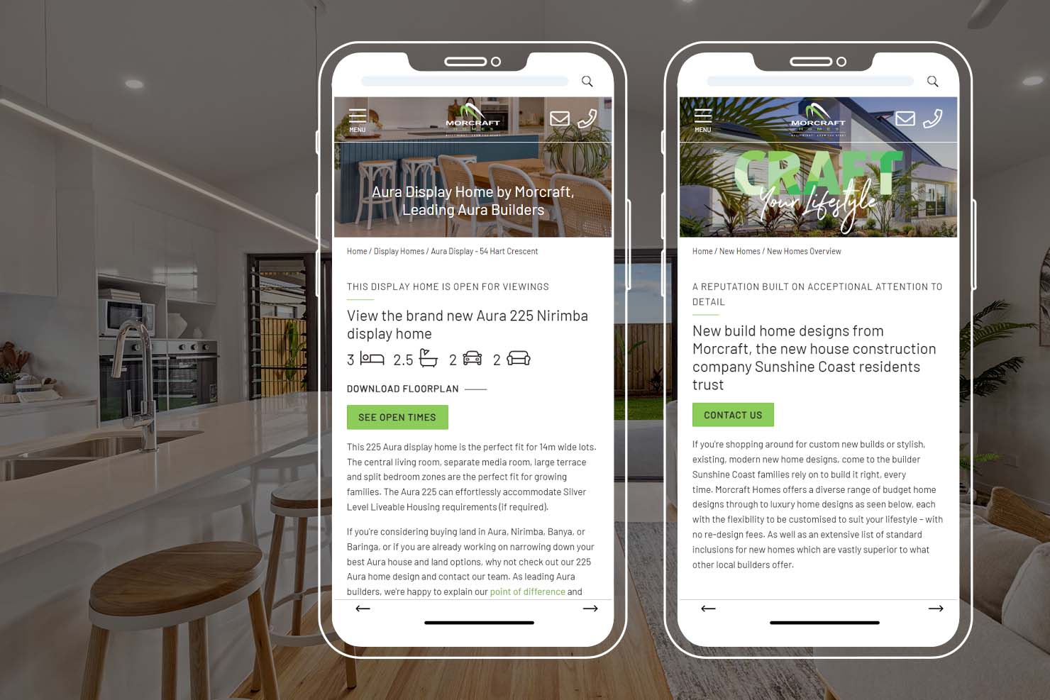 Morcraft Homes website in mobile view