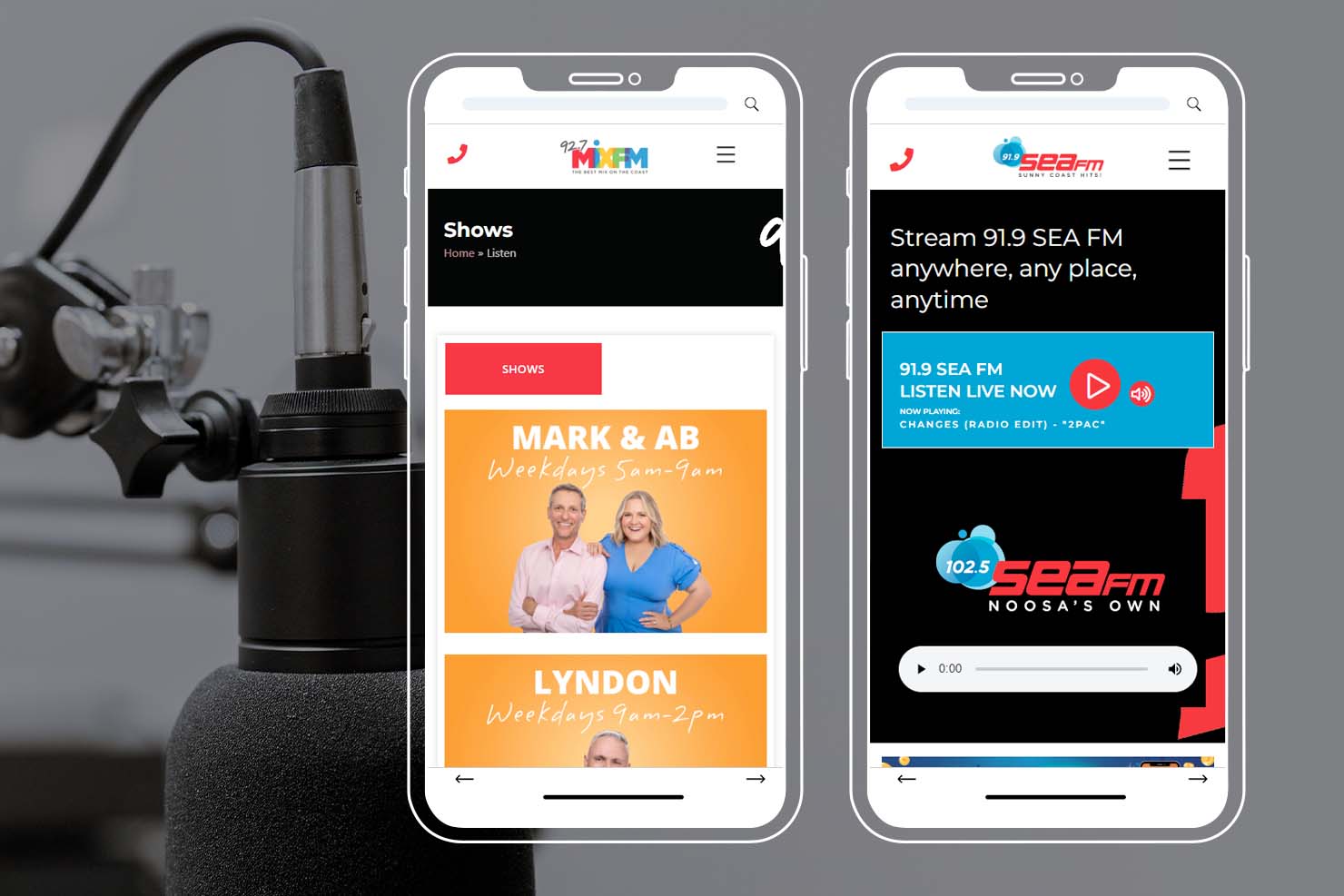 Mix FM and Sea FM websites in mobile view