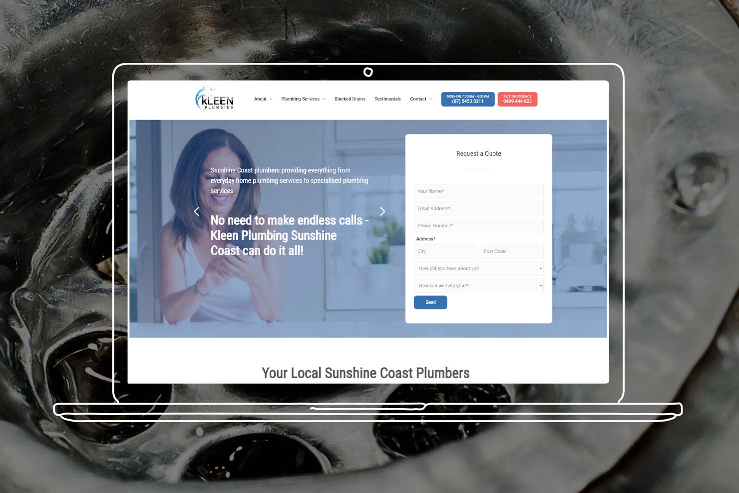 Kleen Plumbing website on laptop