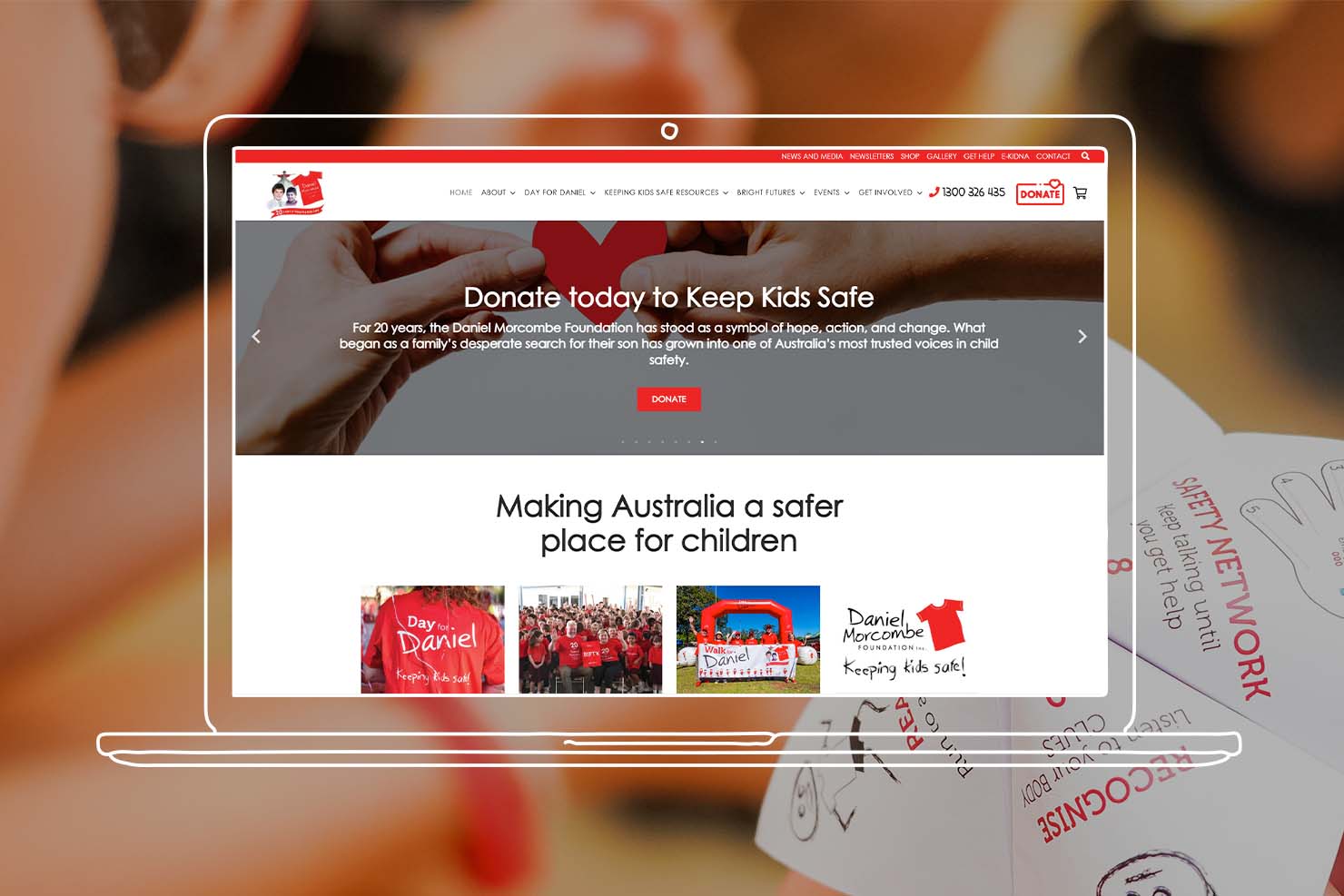 Daniel Morcombe Foundation website on laptop