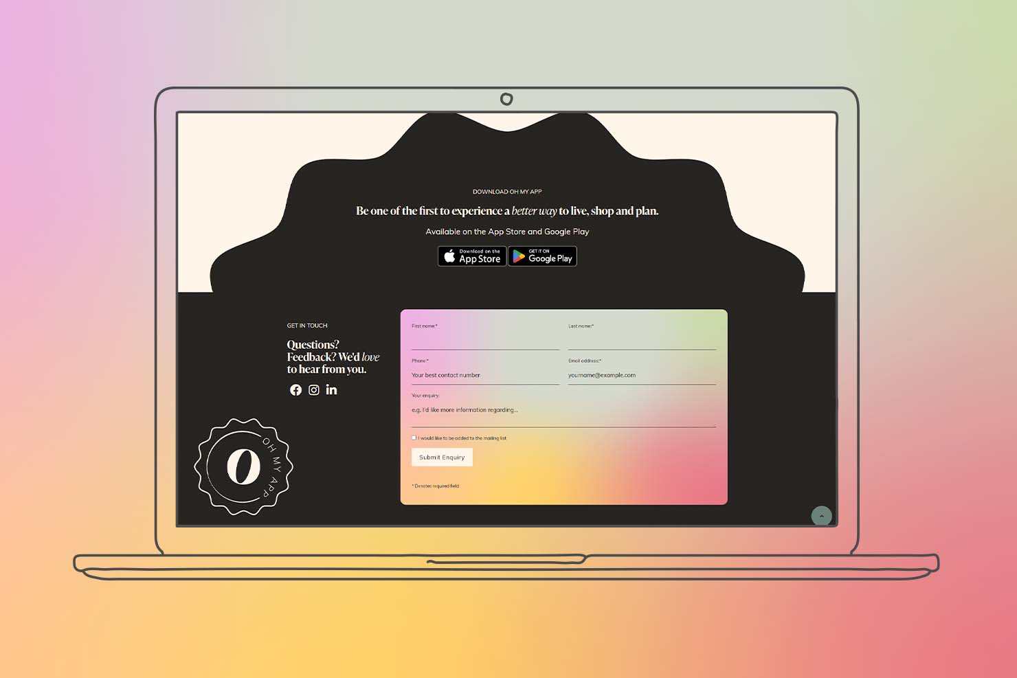 Oh My App website app sign up form 