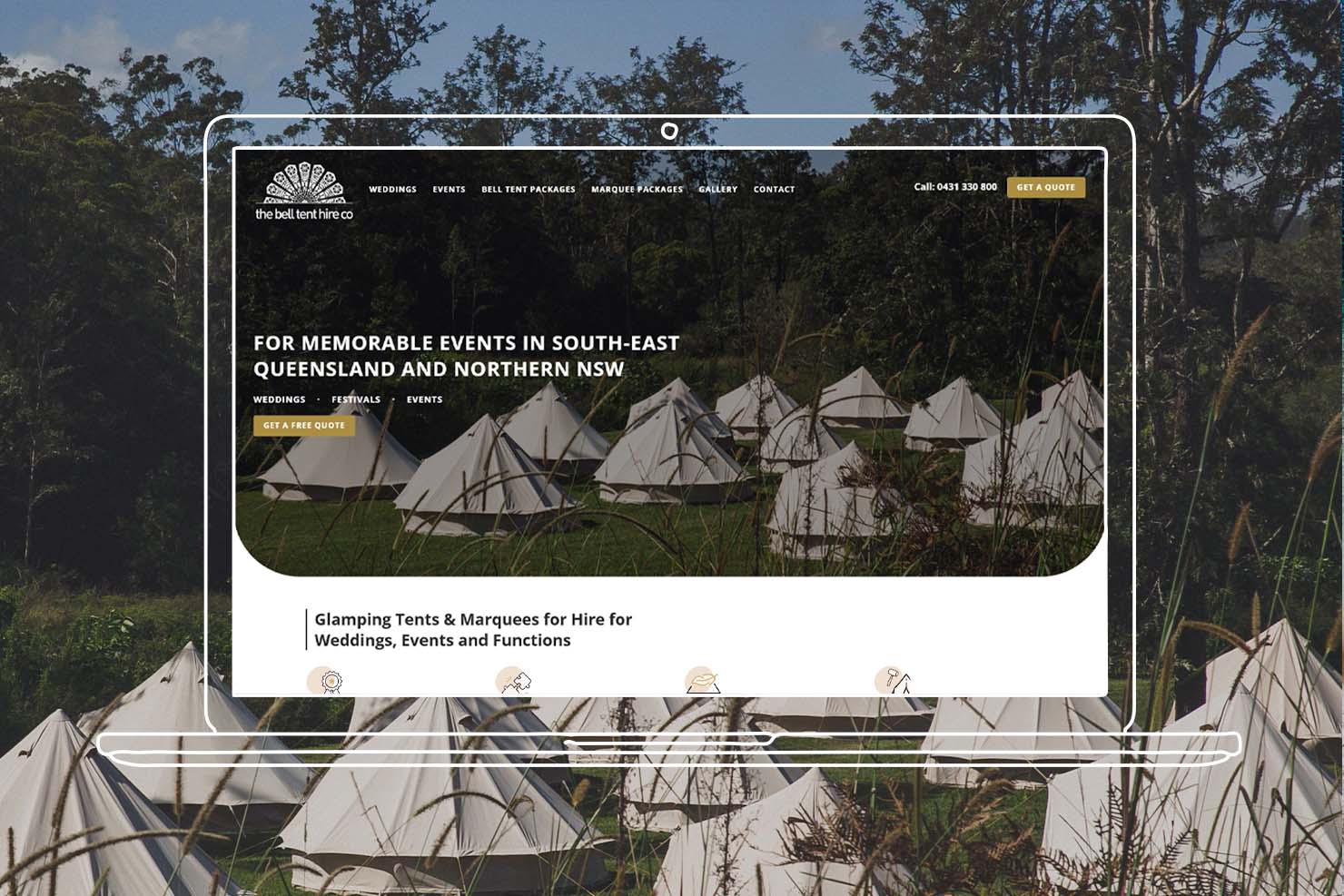 bell tent hire co website on laptop