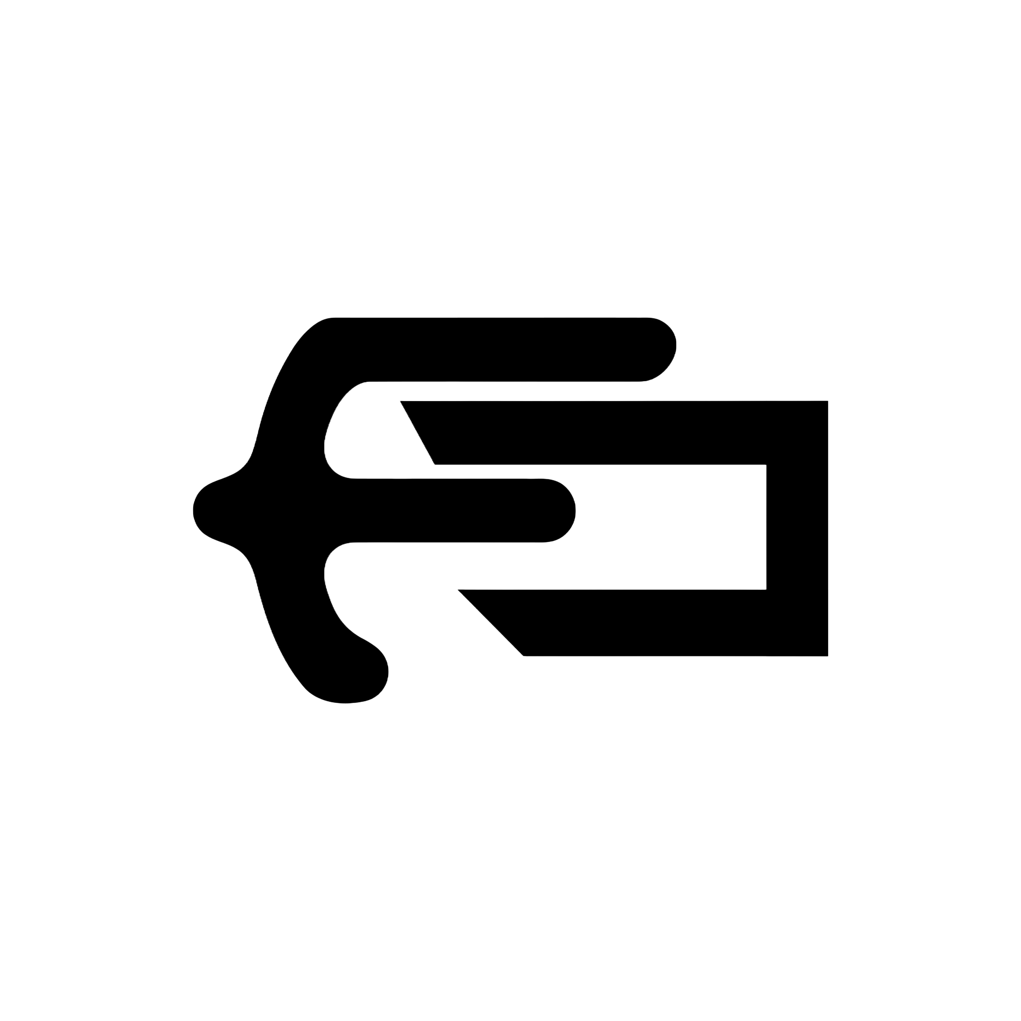 Black abstract geometric symbol resembling a stylized arrow and prong shape on a transparent background.