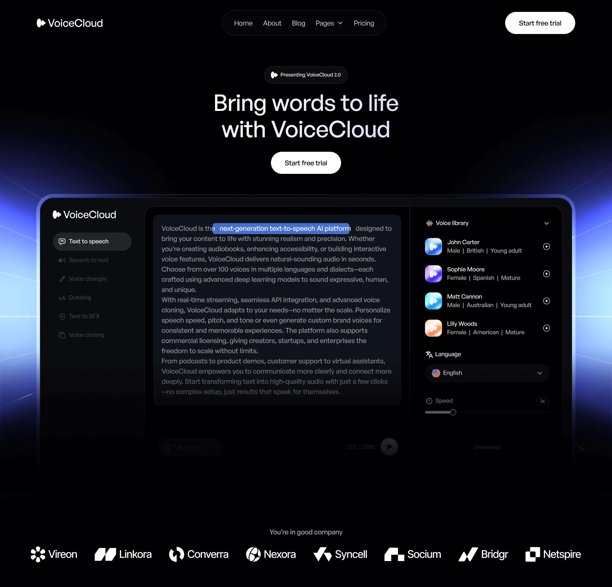 VoiceCloud - Home V1 Page - Text to Speech App Webflow Template | BRIX Templates