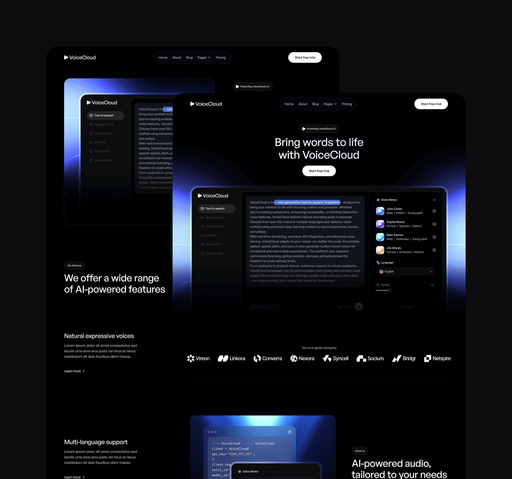 VoiceCloud - Pages Included - Text to Speech App Webflow Template | BRIX Templates