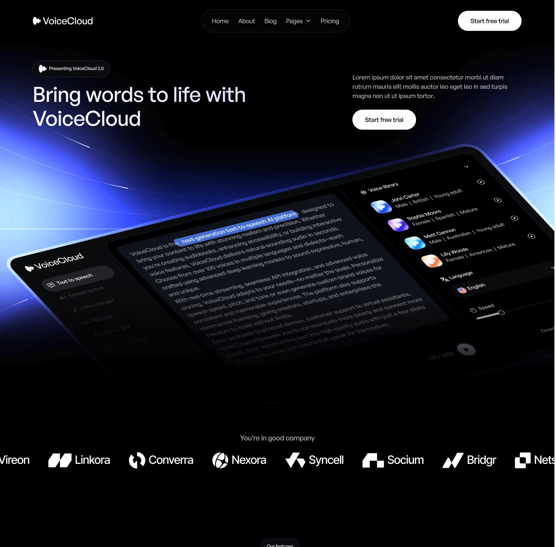 VoiceCloud - Home V3 Page - Text to Speech App Webflow Template | BRIX Templates
