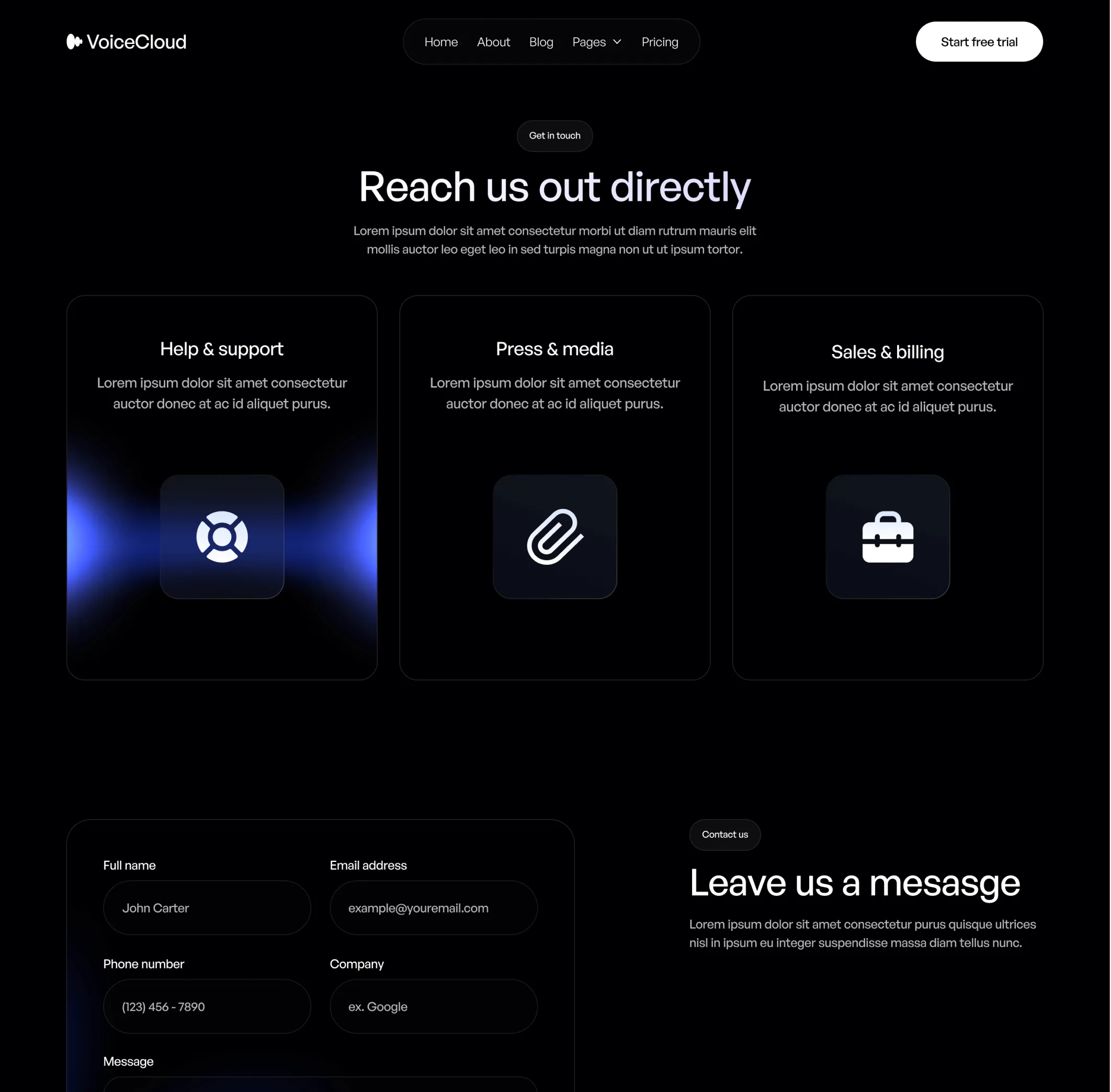 VoiceCloud - Contact V3 Page - Text to Speech App Webflow Template | BRIX Templates