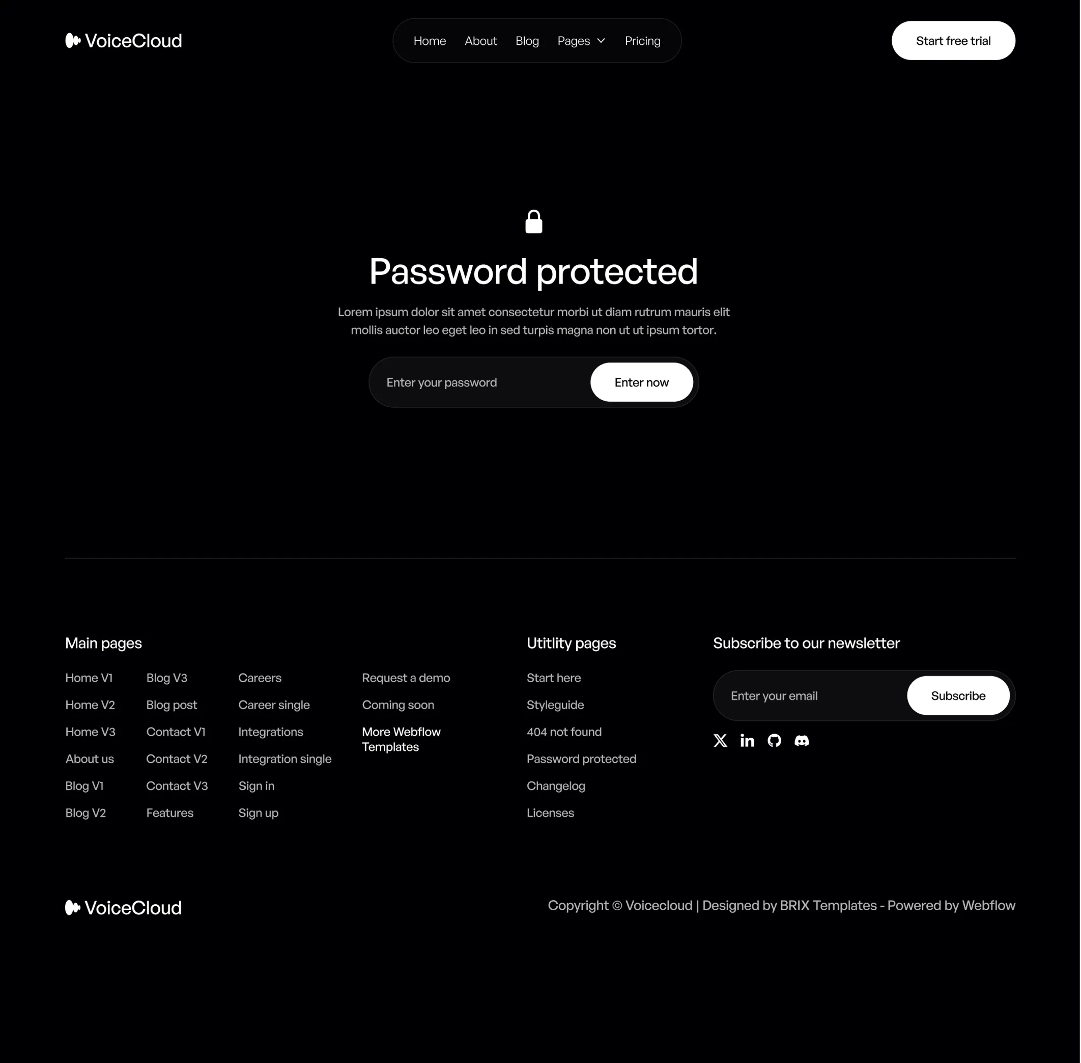 VoiceCloud - Password Protected Utility Page - Text to Speech App Webflow Template | BRIX Templates