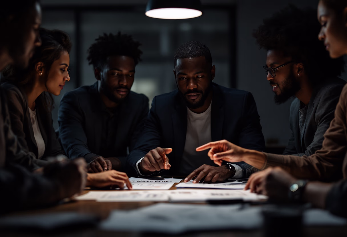image of a diverse group of professionals in a meeting room for a digital marketing & advertising agency