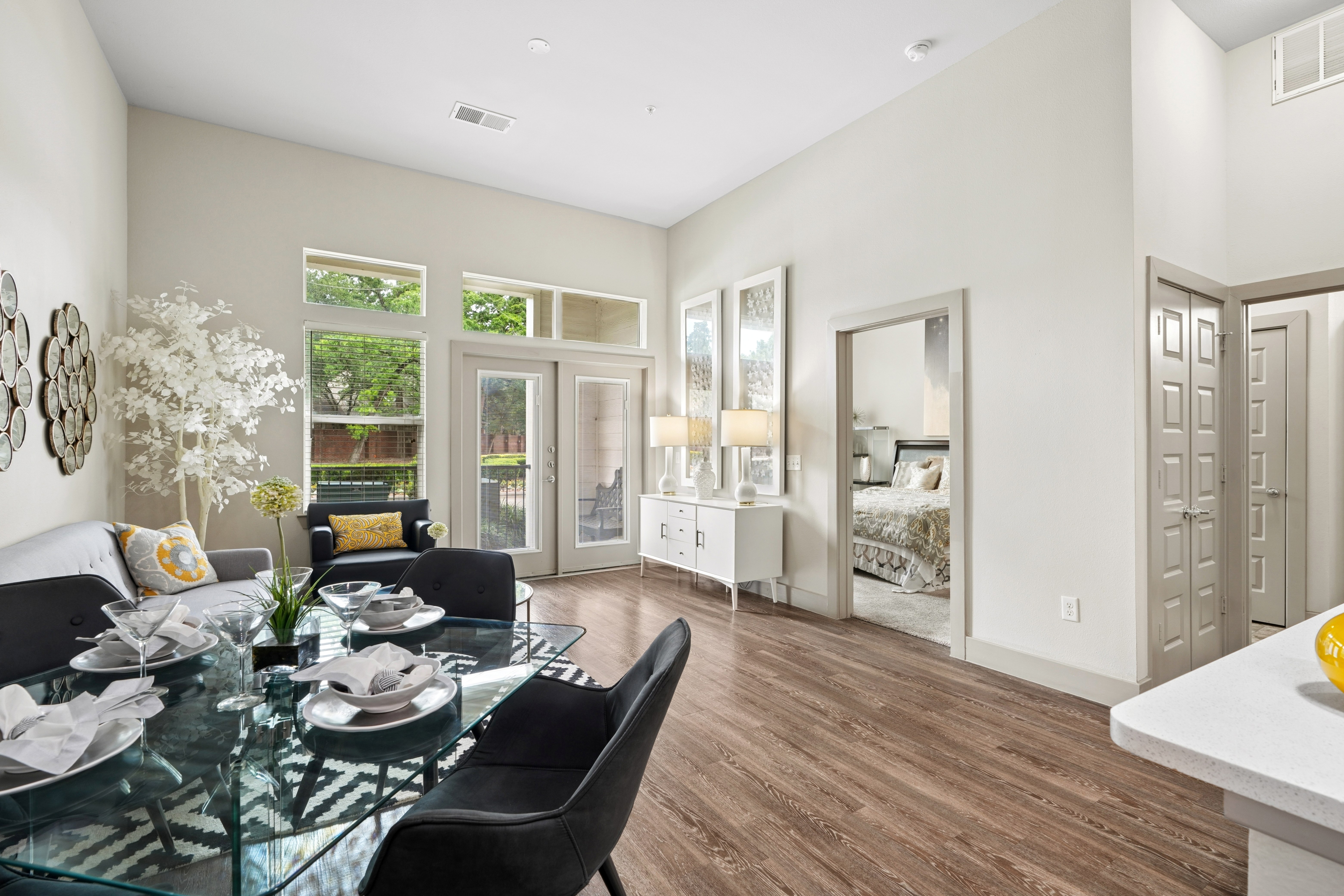 Open concept with view of dining room and living room