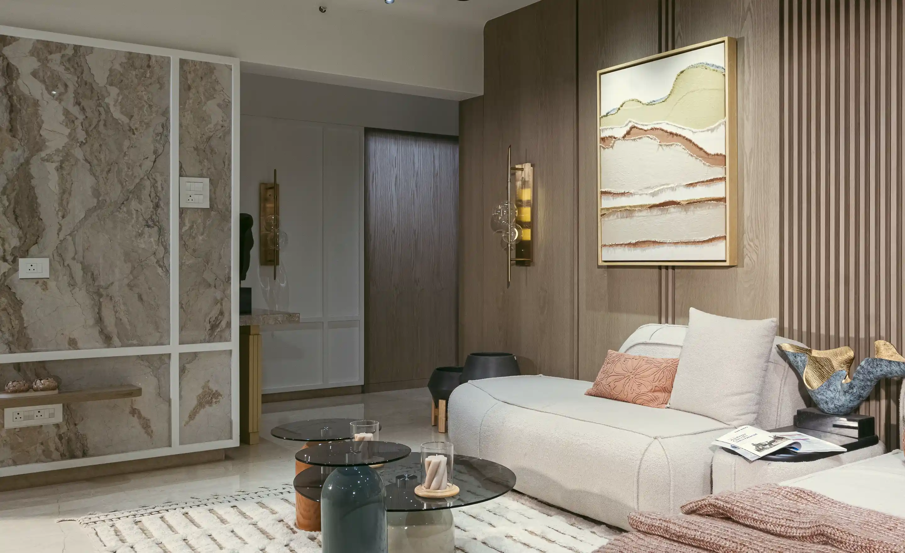 Bhandari 7 Plumeria Drive Furnished Living Room Corner Shot Tathwade, Pune