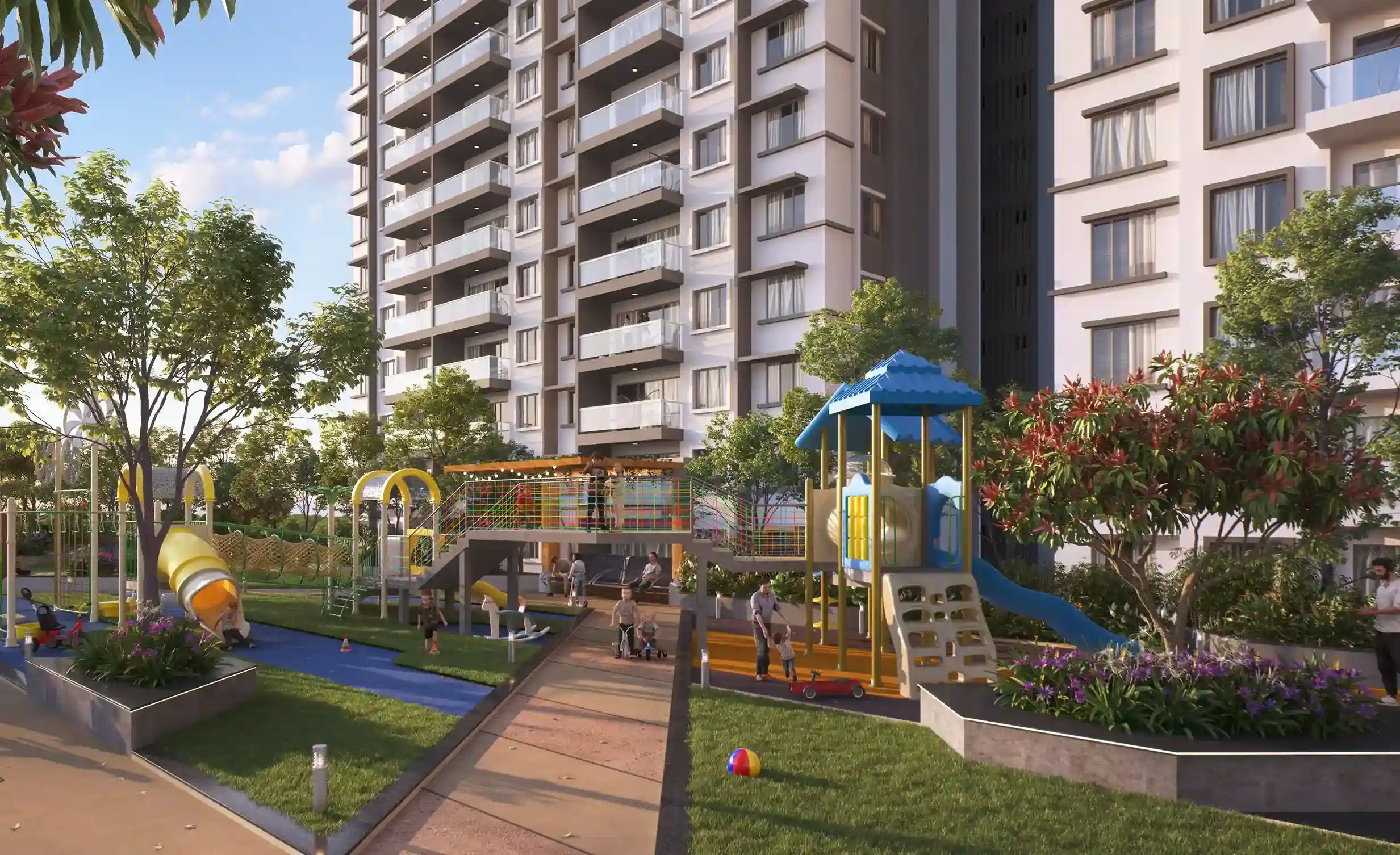 Bhandari 7 Plumeria Drive Kids Playground Area at evening Tathwade Pune