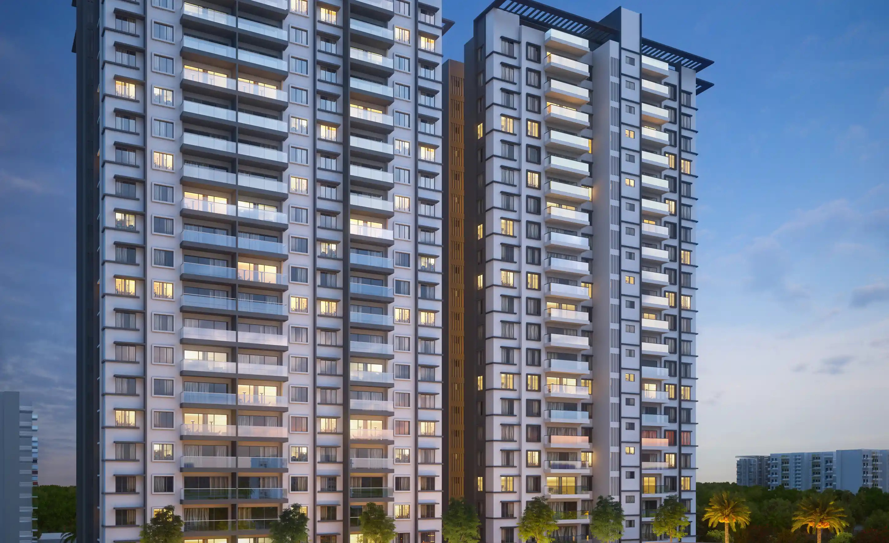 Bhandari 7 Plumeria Drive Exteriror Facade Shot at dawn Tathwade Pune