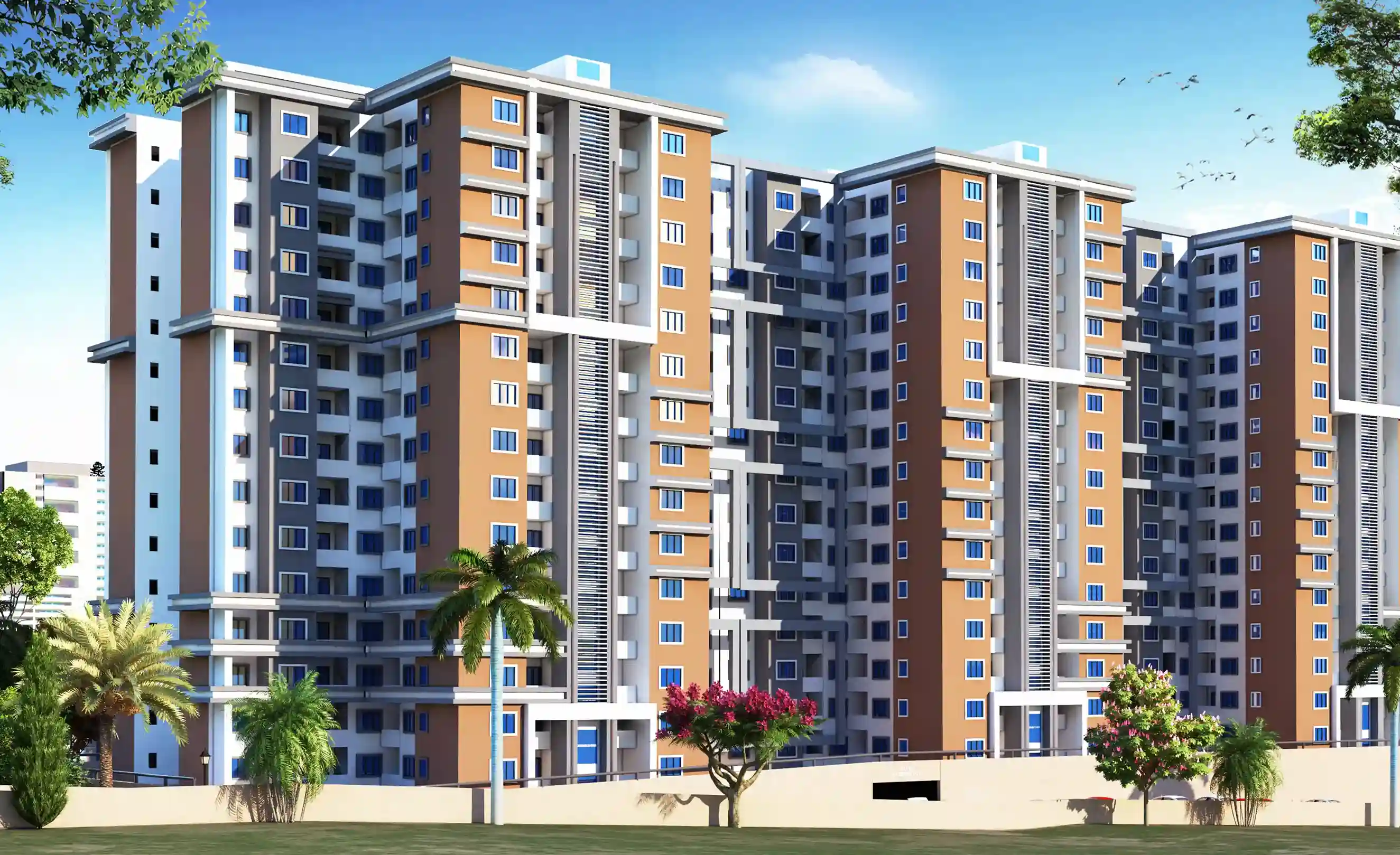 Bhandari Swadesha exterior facade bottom up wide shot at afternoon Central Moshi Pune