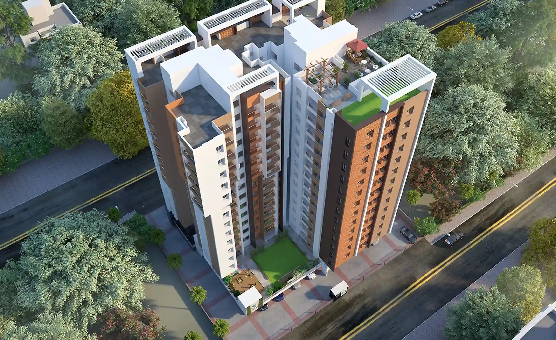 Bhandari Puskar Park exterior facade Arial Isometric Wide Shot
