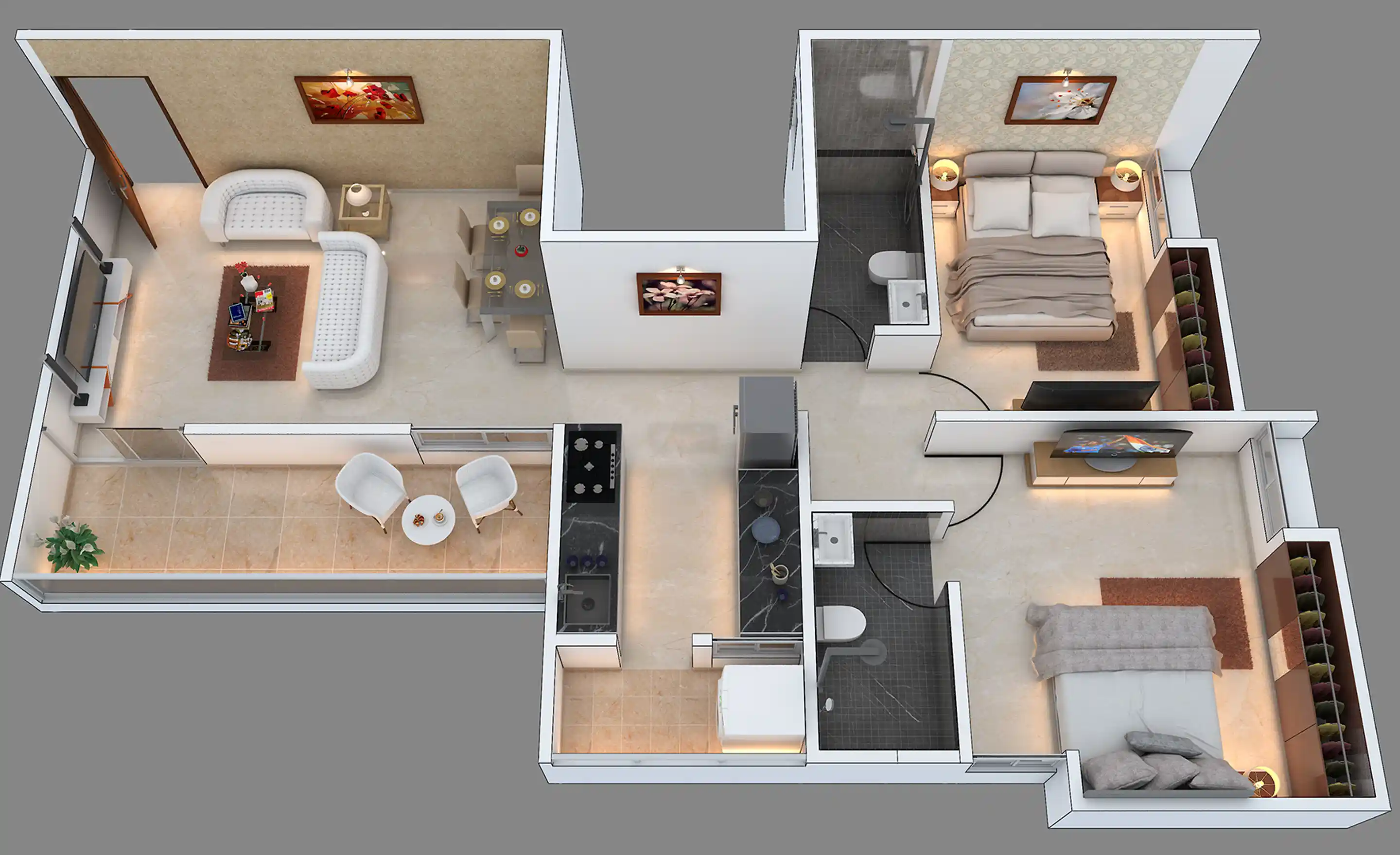 Modern living room interior floormap at Pushkar Park Pune