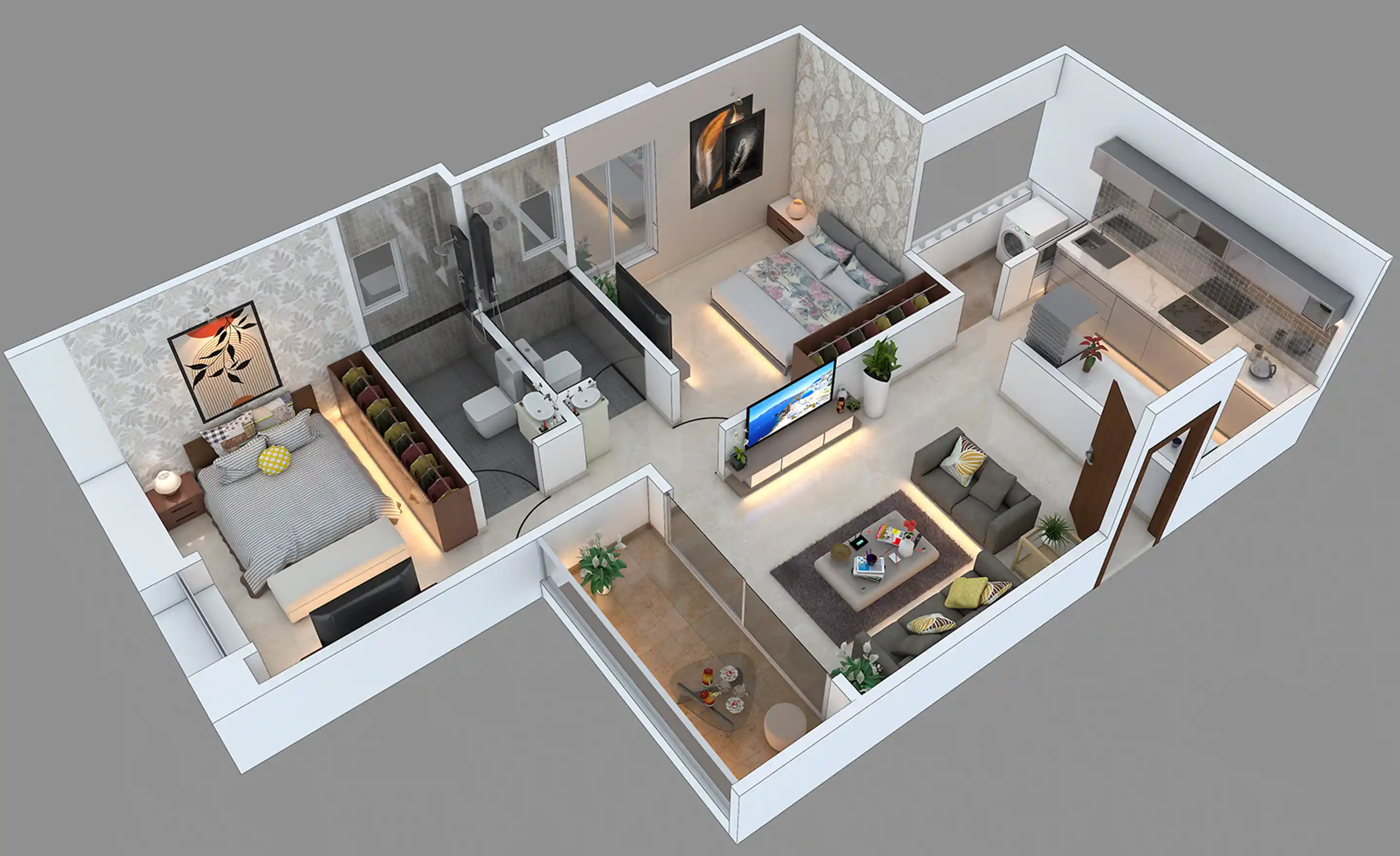 Pushkar Park 3D Floor Pan 3BHK Top Shot