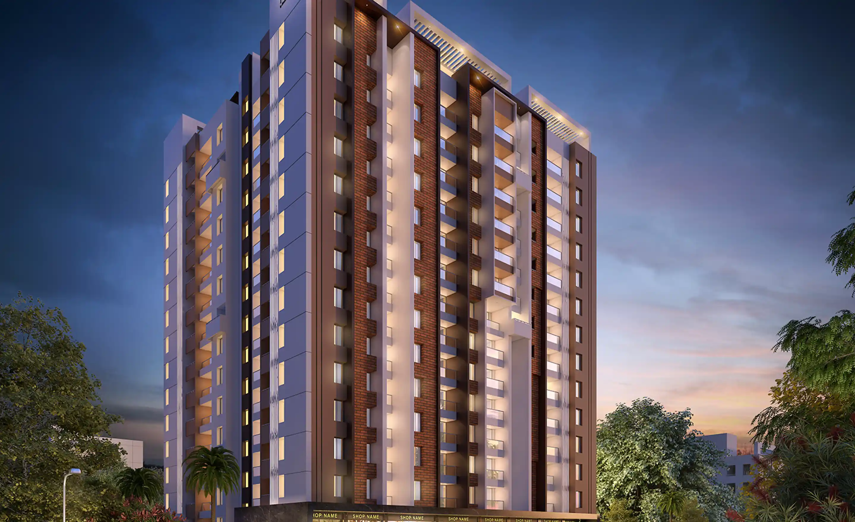 Bhandari Puskar park exterior facade at Mid Night Pune