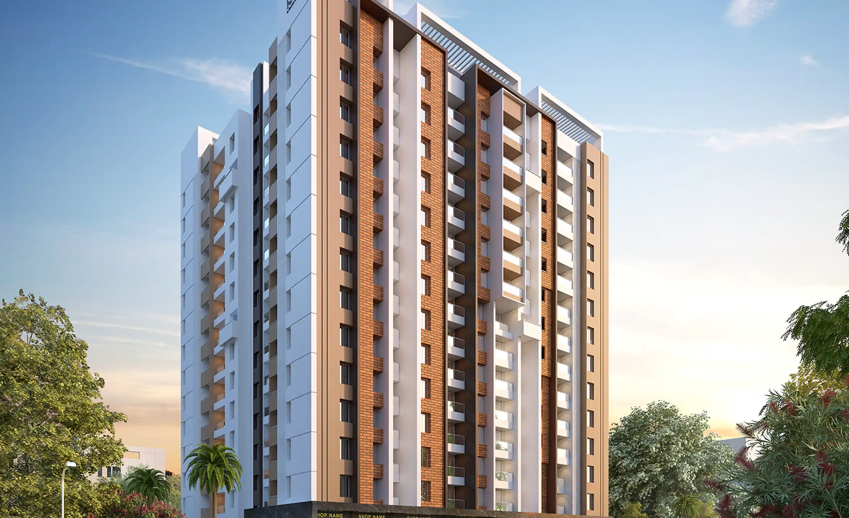 Bhandari Puskar park exterior facade Bottom Up Shot at Mid day Pune