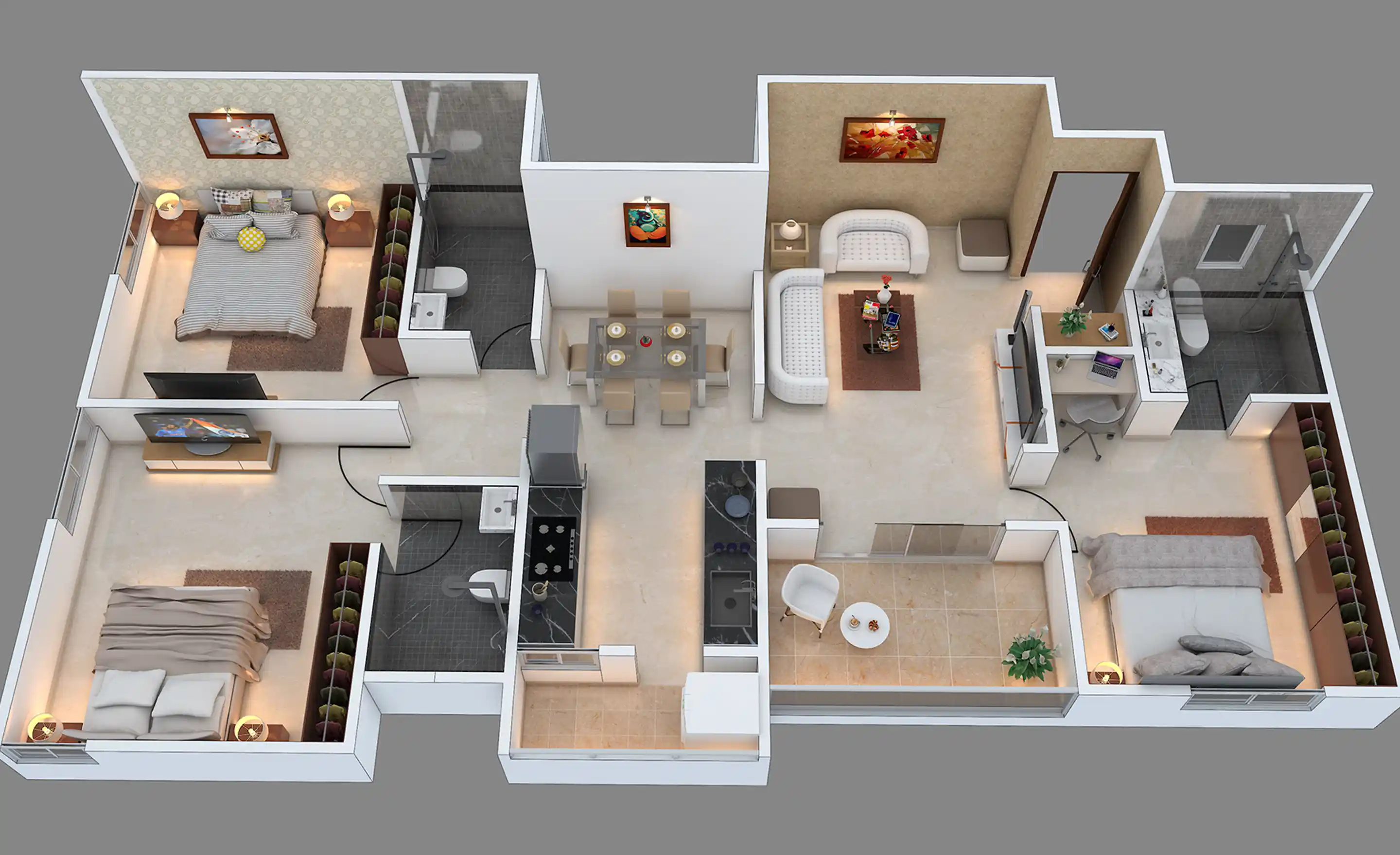 Modern living room interior render at Bhandari Associates Pune