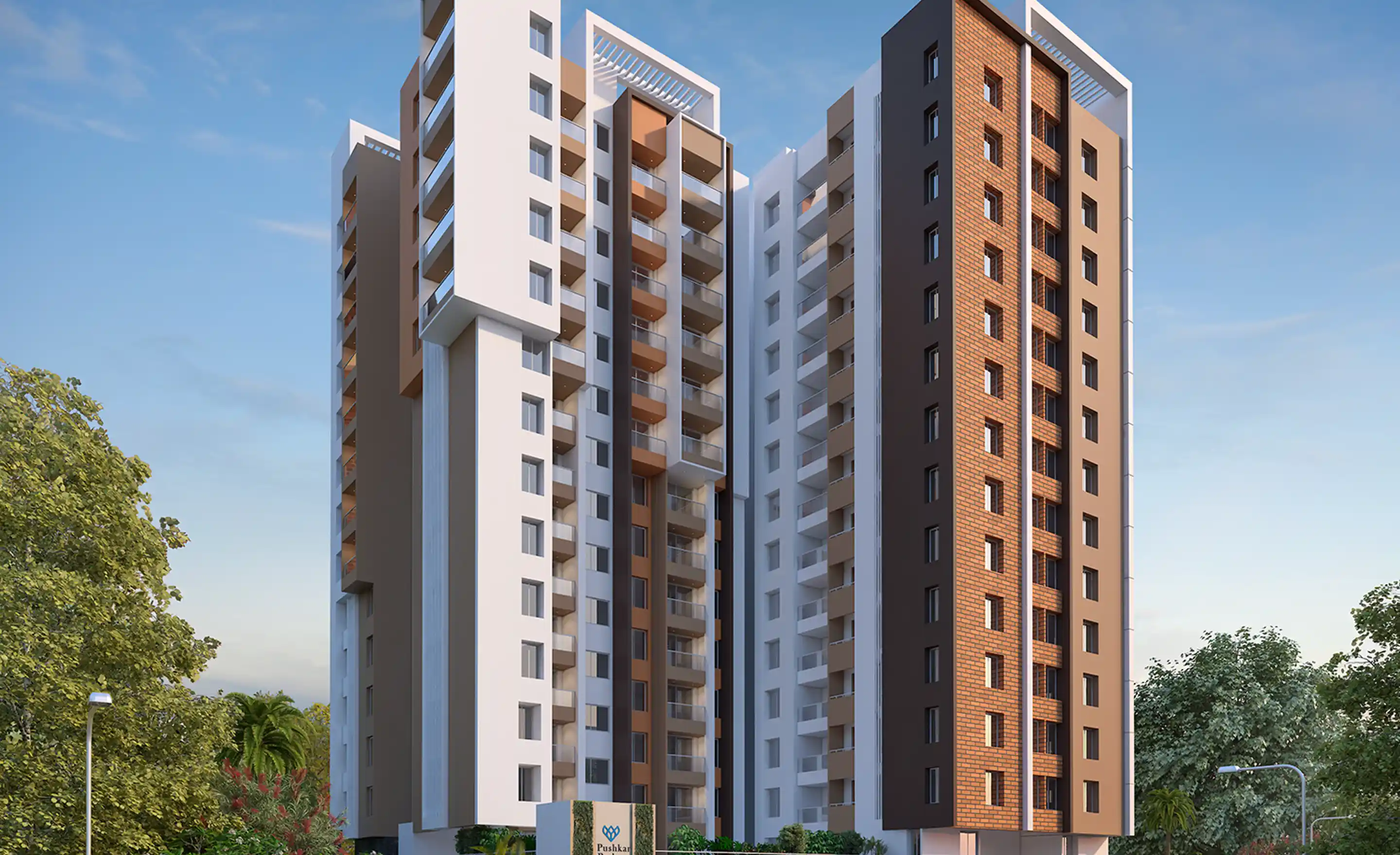 Bhandari Puskar park exterior facade Ground Level Shot at Mid day Pune