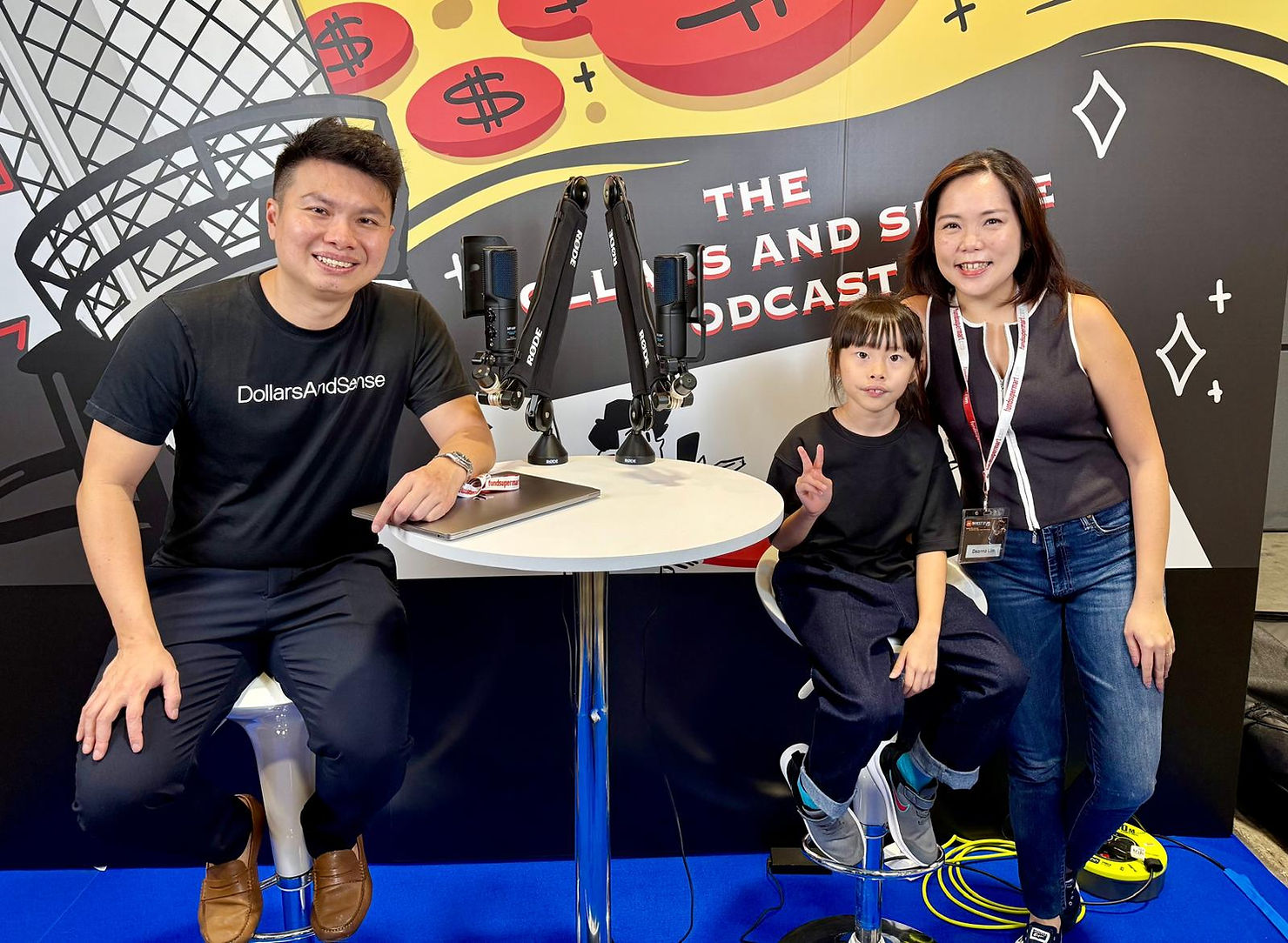 Timothy, Deanna and their oldest daughter at a DollarsAndSense Podcast on site recording