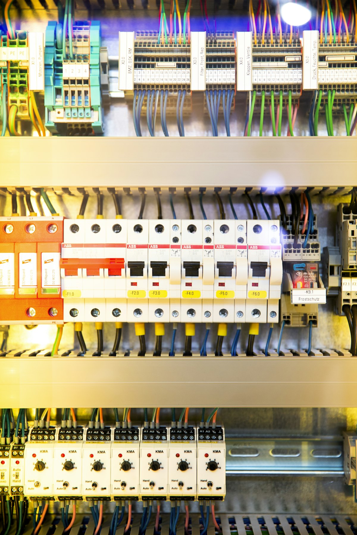 An open electrical control panel packed with circuit breakers and colored wiring, a visual parallel to an Atlassian permission model that has accumulated changes for years without a review.