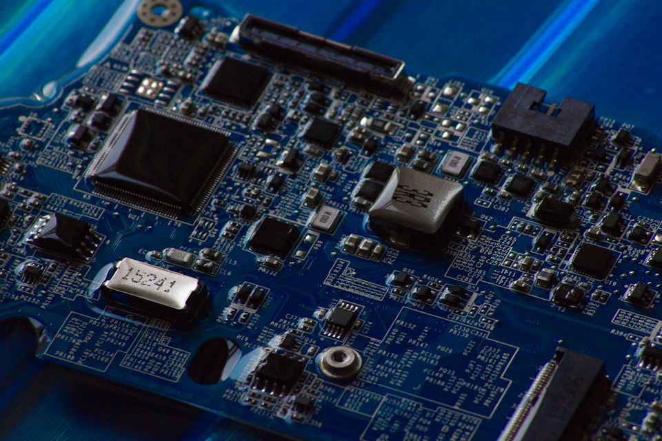 Close-up of connected components on a circuit board