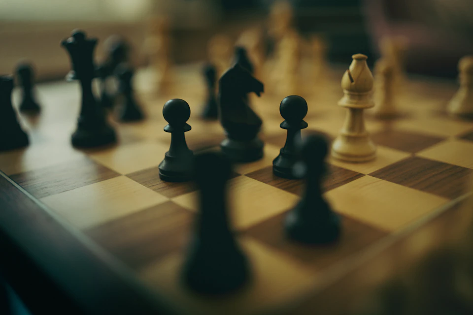 Chess pieces arranged on a chessboard