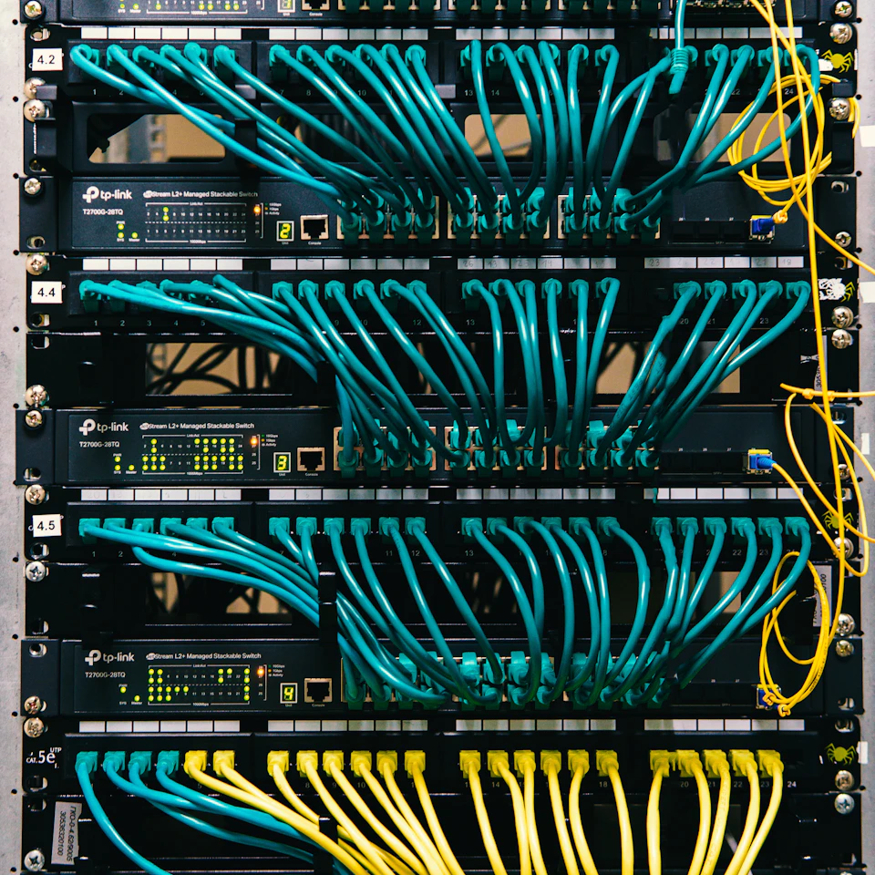 Cables connecting equipment in a network rack