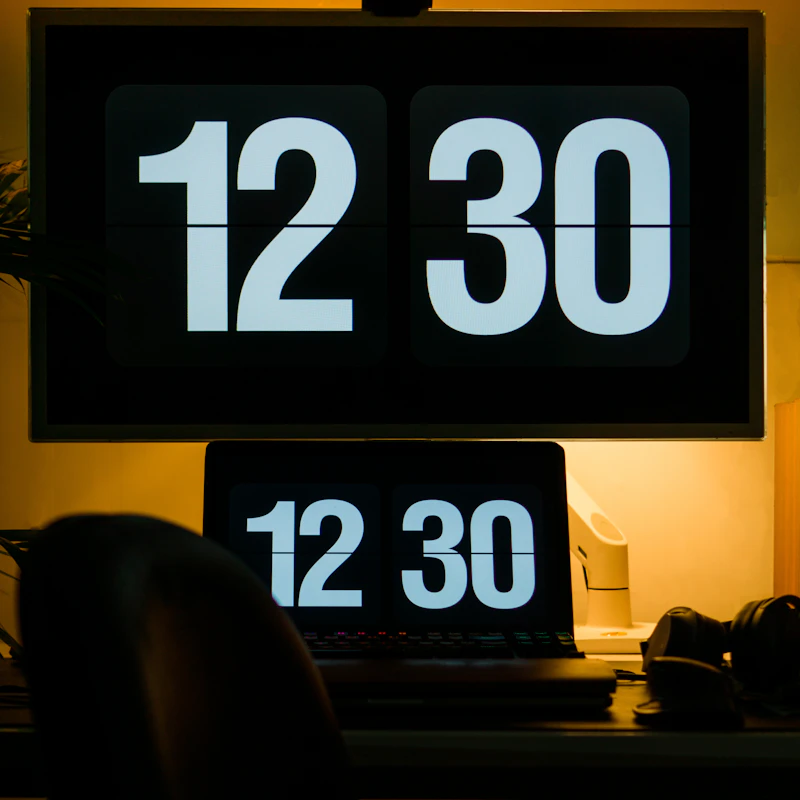 A digital clock displayed on a desk monitor