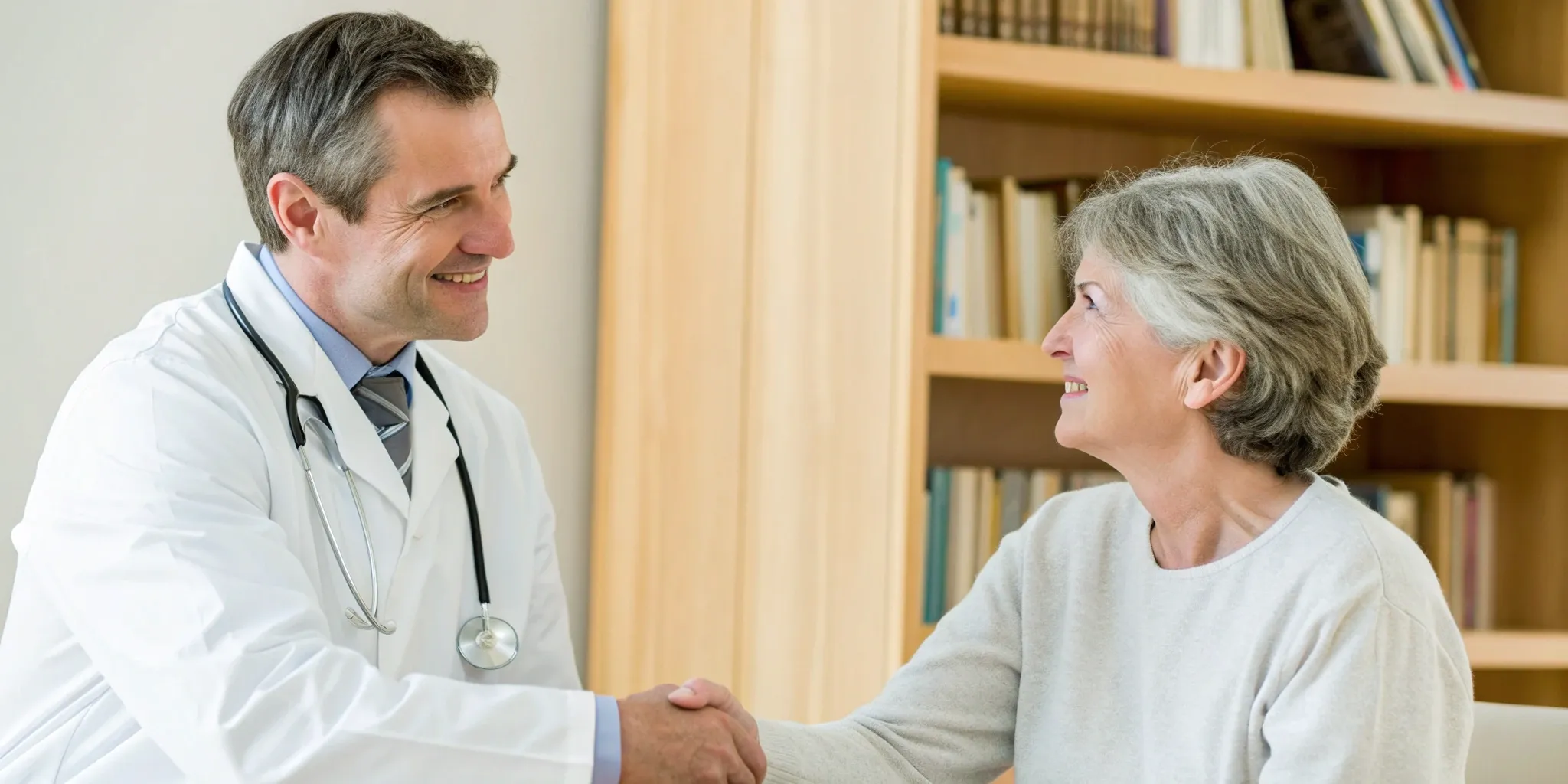 A woman shakes hands with the trusted functional medicine doctor she found for her consultation.
