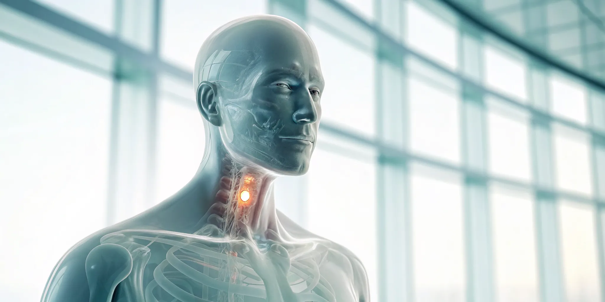 Anatomical view of the thyroid gland, a source of hormone imbalances in the human body.