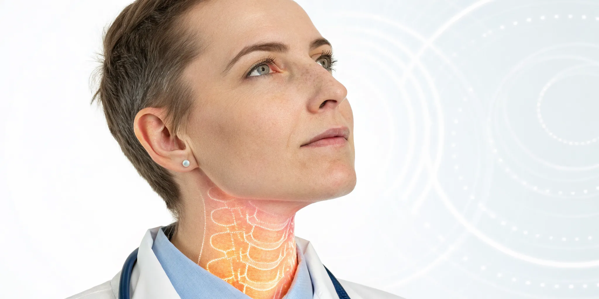 Anatomical diagram of a woman's neck highlighting the thyroid gland and its essential function.