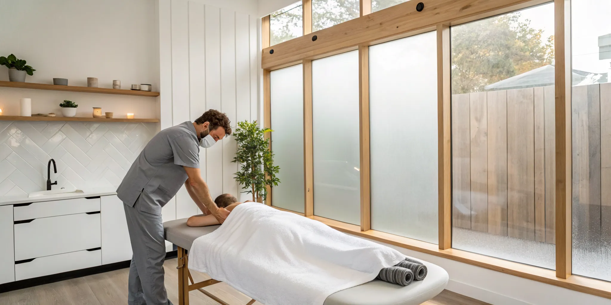 A chiropractor performs a deep tissue massage to relieve pain and improve spinal alignment.