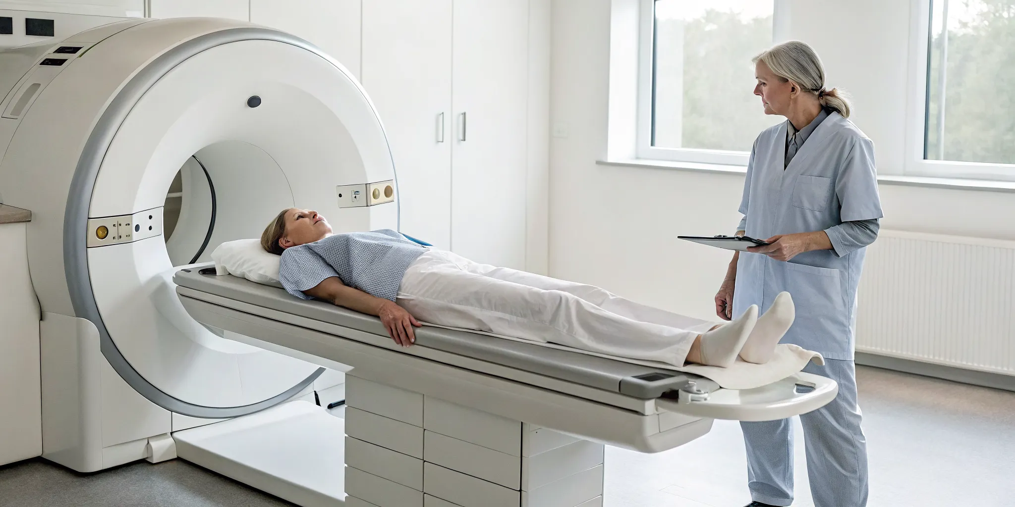 A person undergoing a DEXA scan, a procedure with a variable cost.