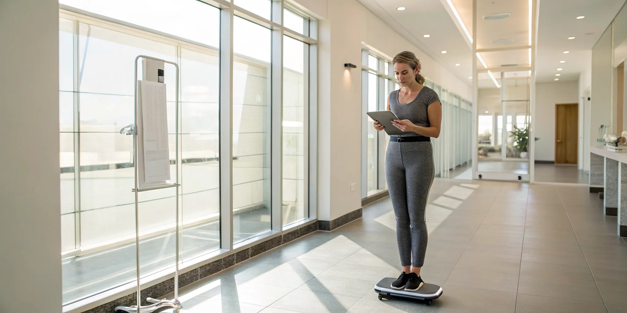 Woman getting a body fat scan to accurately measure her body composition and visceral fat.