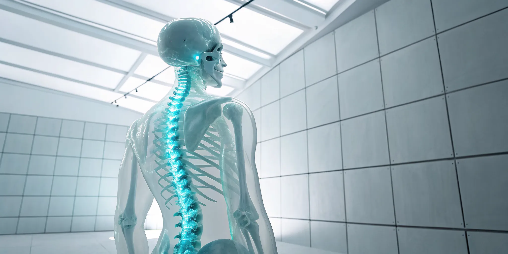A glowing spine on a human figure highlights the benefits of spinal decompression treatment.