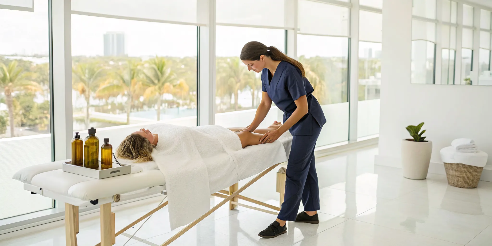 Patient receiving lymphatic release treatment at a Tampa wellness center offering vibration therapy.