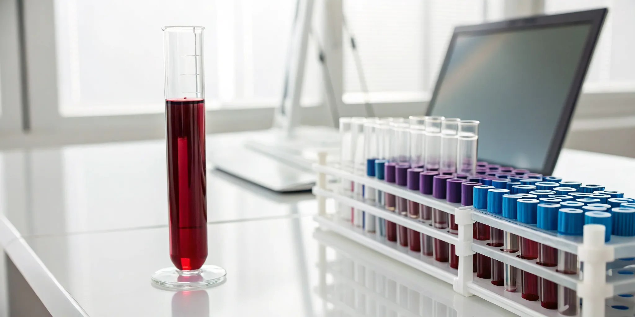 Vials of blood for a comprehensive blood panel test.